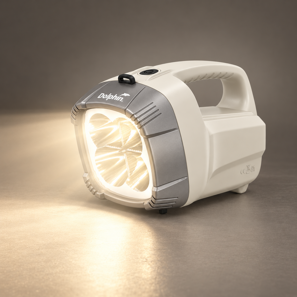 Dolphin Torch recoloured off-white and tan with warm light for calmness